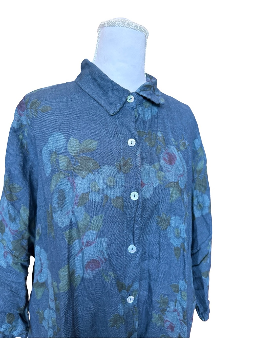 Miss Rose Sister Violet 100% Linen Floral Button Down Tunic One Size Oversized - Picture 2 of 8